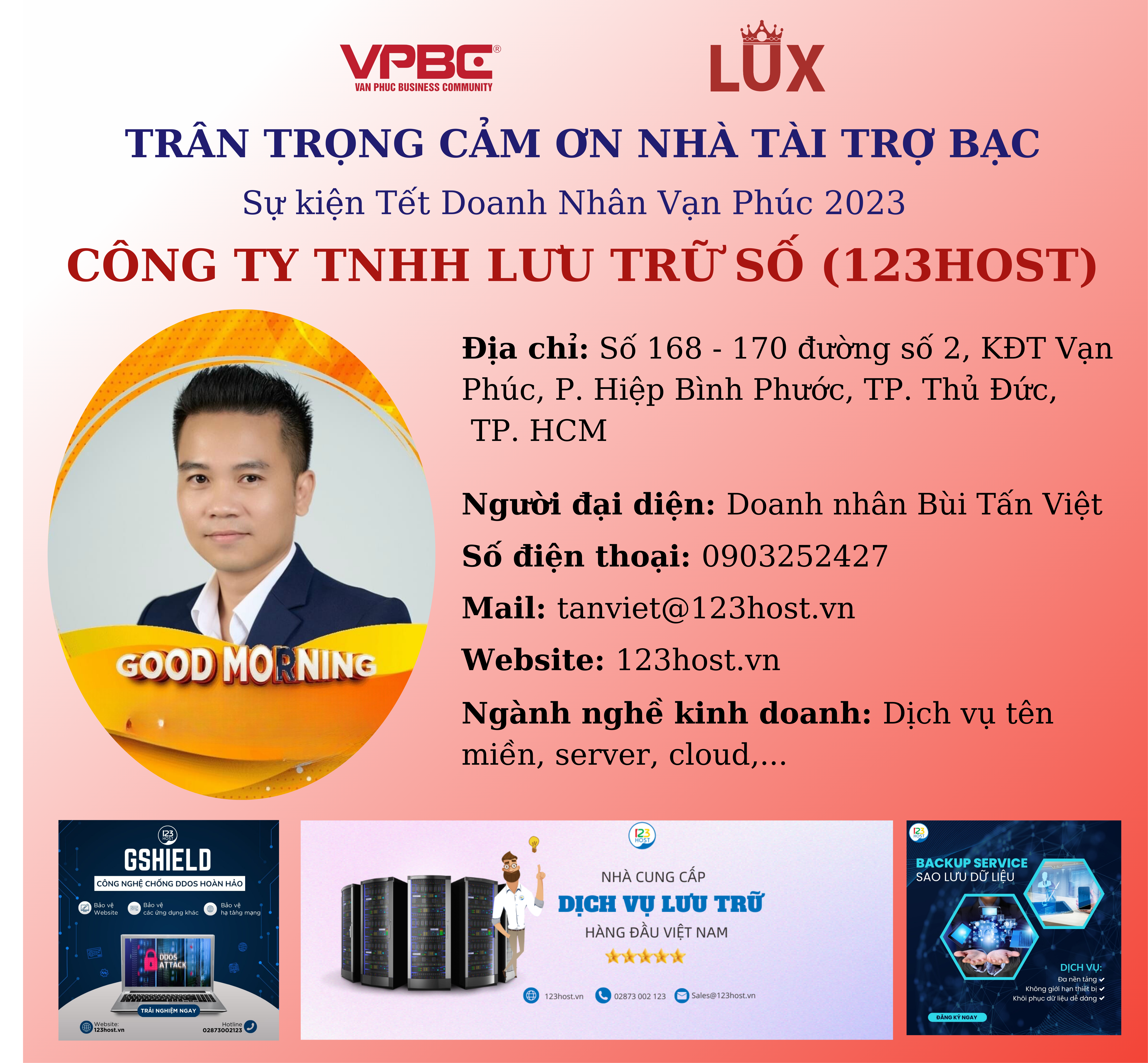 CỘNG ĐỒNG DOANH NHÂN VẠN PHÚC GỬI LỜI CẢM ƠN ĐẾN CÔNG TY TNHH LƯU TRỮ SỐ – NTT BẠC CHO SỰ KIỆN